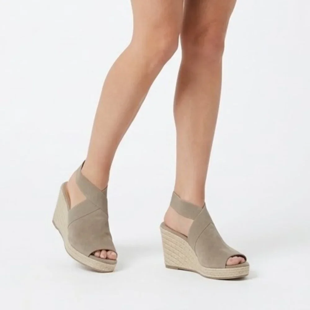 Kenneth Cole Reaction Clo Taupe Elastic Espadrille Wedge Sandal Coastal Prep 11